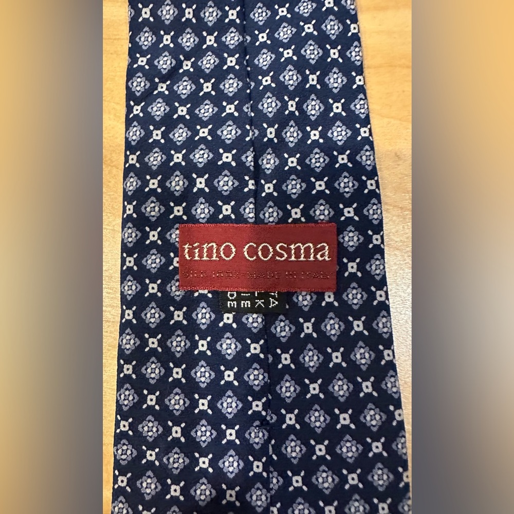 Tino Cosma Navy and White Geometric Tie - Picture 2 of 5